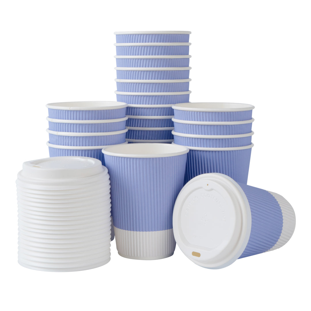Restpresso 12 oz Light Purple Paper Ripple Wall Coffee Cup - with White Lid - 3 1/2" x 3 1/2" x 5" - 200 count box