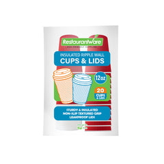 Restpresso 12 oz Red Paper Ripple Wall Coffee Cup - with White Lid - 3 1/2