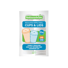 Restpresso 12 oz White Paper Ripple Wall Coffee Cup - with White Lid - 3 1/2