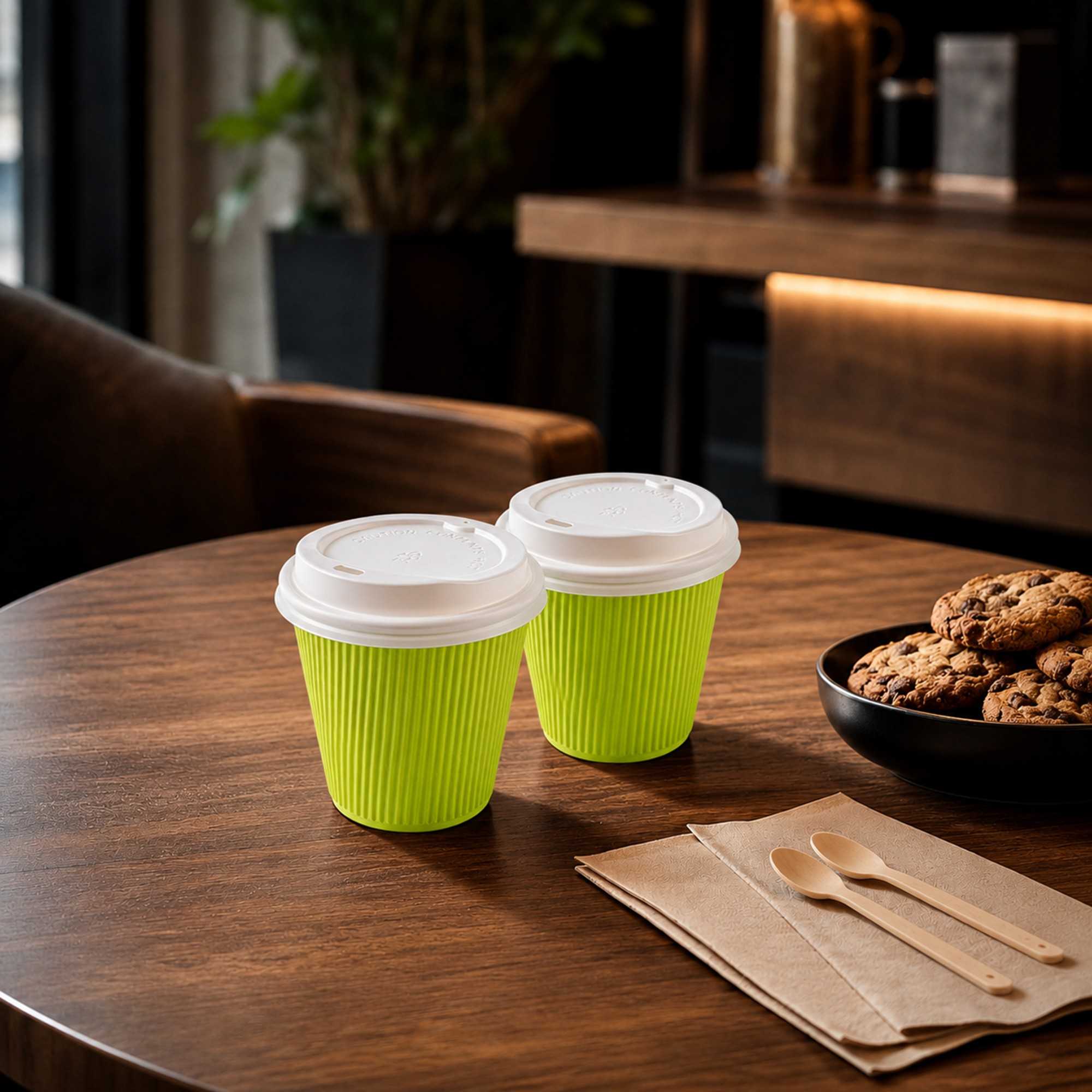 Restpresso 8 oz Eco Green Paper Ripple Wall Coffee Cup - with White Lid - 3 1/2" x 3 1/2" x 4" - 400 count box