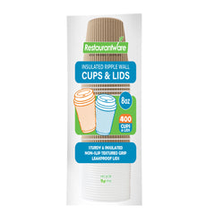 Restpresso 8 oz Kraft Paper Ripple Wall Coffee Cup - with White Lid - 3 1/2