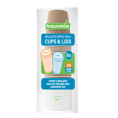 Restpresso 8 oz Kraft Paper Ripple Wall Coffee Cup - with White Lid - 3 1/2