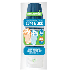 Restpresso 8 oz Midnight Blue Paper Ripple Wall Coffee Cup - with White Lid - 3 1/2