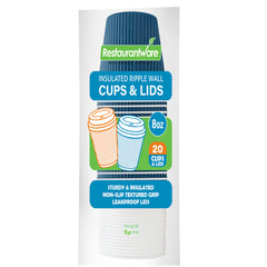 Restpresso 8 oz Midnight Blue Paper Ripple Wall Coffee Cup - with White Lid - 3 1/2