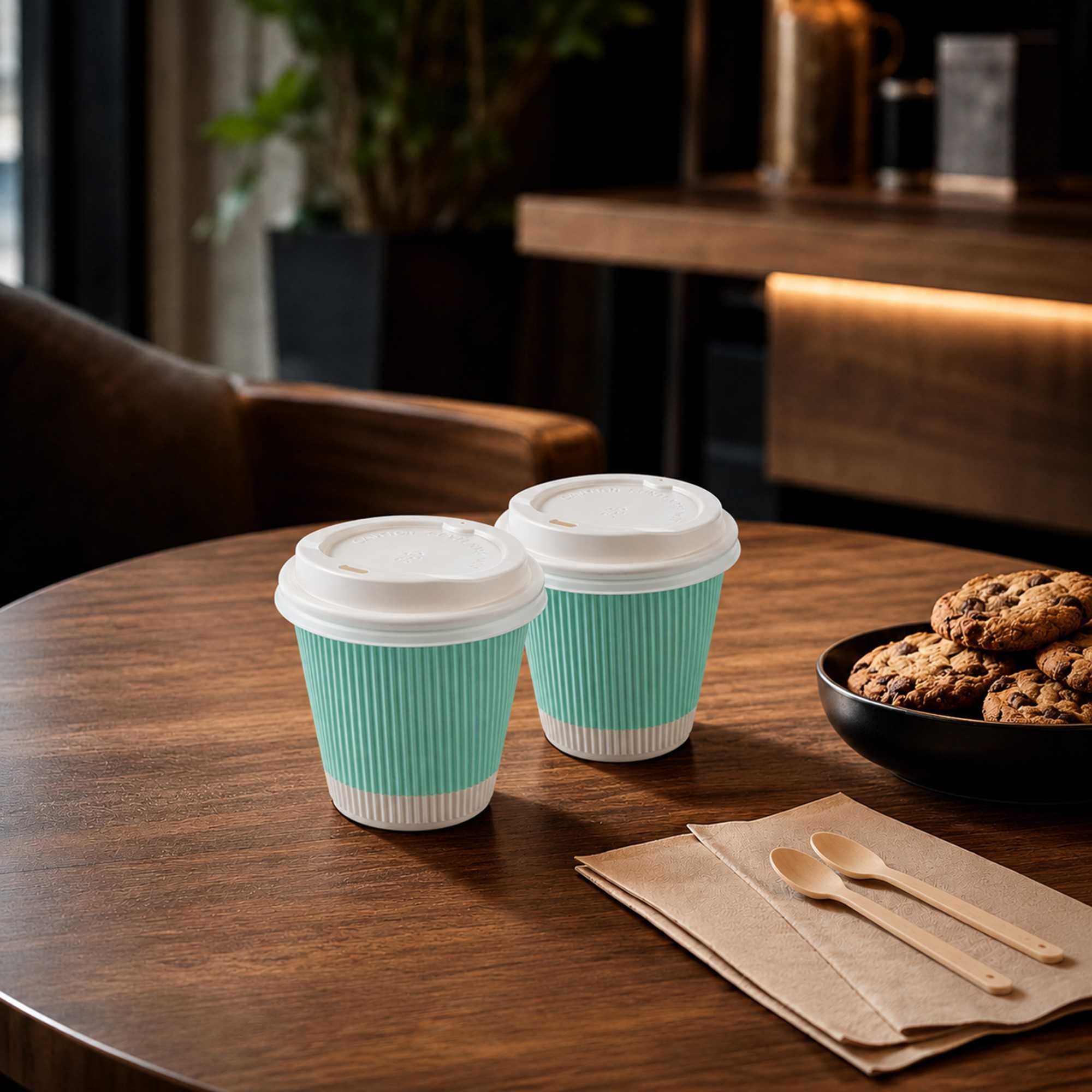 Restpresso 8 oz Light Green Paper Ripple Wall Coffee Cup - with White Lid - 3 1/2" x 3 1/2" x 4" - 400 count box