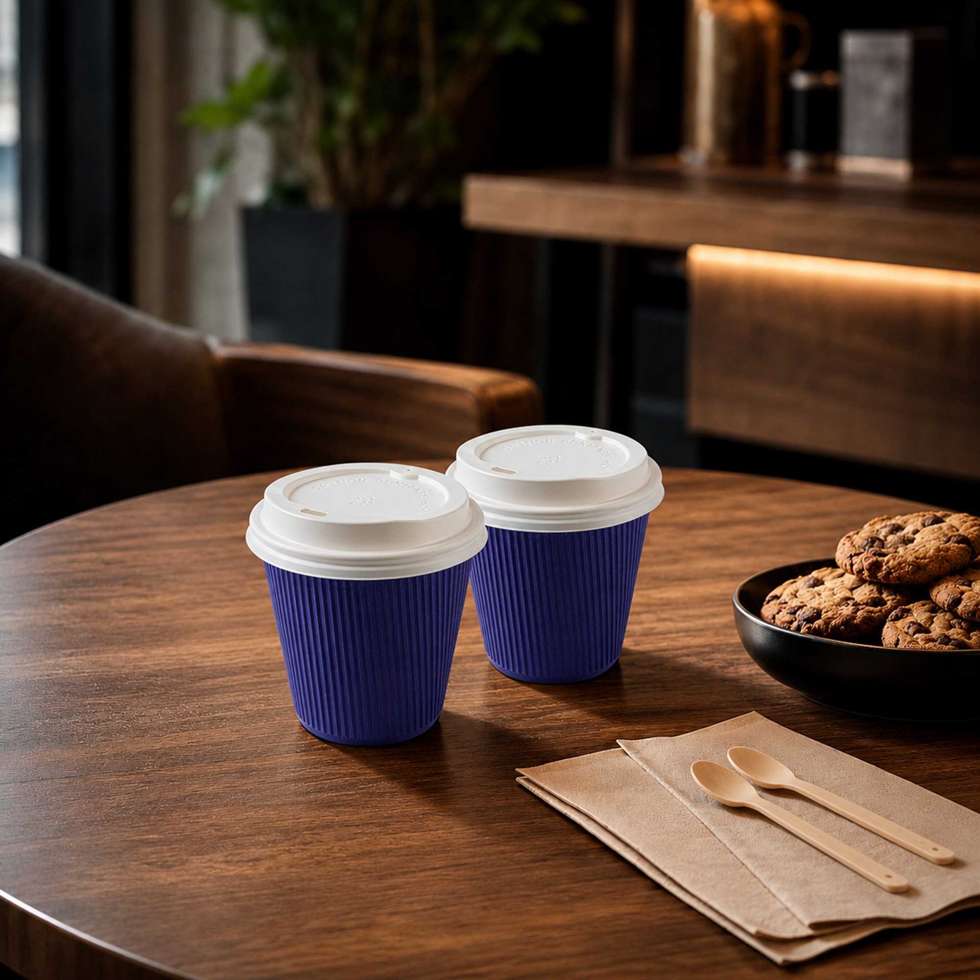 Restpresso 8 oz Royal Purple Paper Ripple Wall Coffee Cup - with White Lid - 3 1/2" x 3 1/2" x 4" - 400 count box