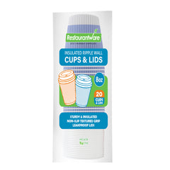 Restpresso 8 oz Light Purple Paper Ripple Wall Coffee Cup - with White Lid - 3 1/2