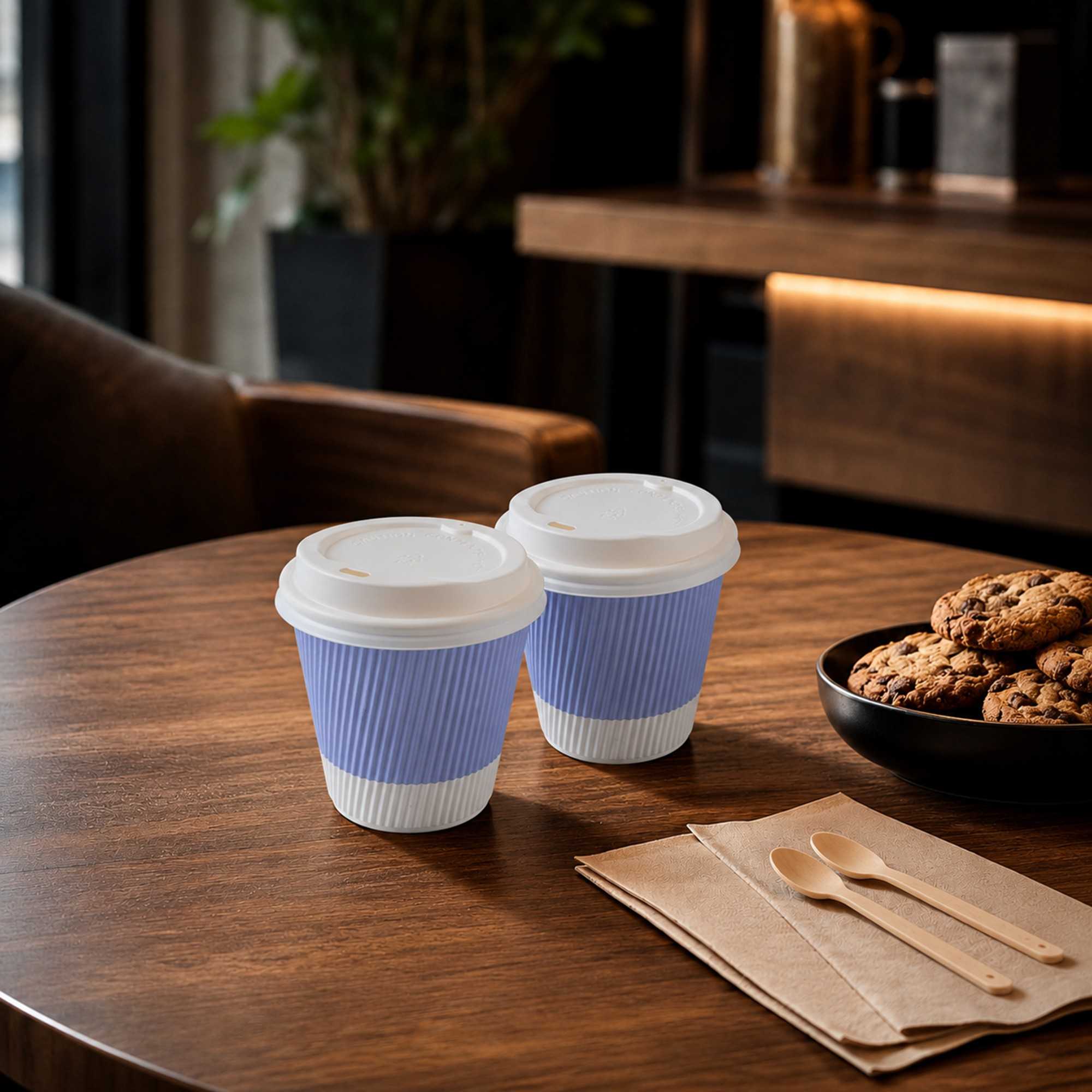 Restpresso 8 oz Light Purple Paper Ripple Wall Coffee Cup - with White Lid - 3 1/2" x 3 1/2" x 4" - 400 count box