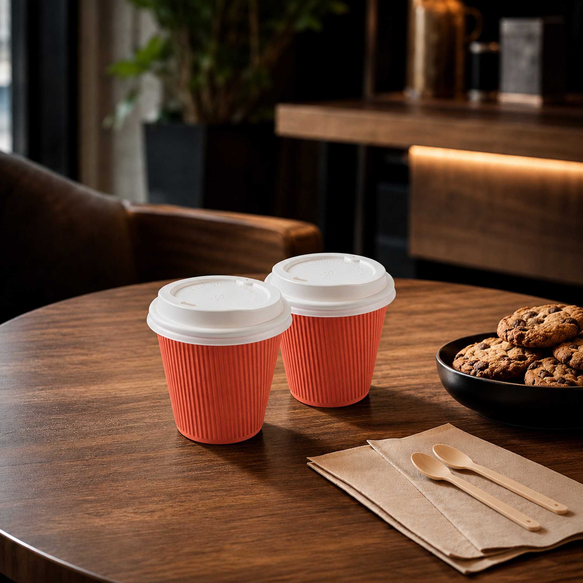 Restpresso 8 oz Tangerine Orange Paper Ripple Wall Coffee Cup - with White Lid - 3 1/2" x 3 1/2" x 4" - 400 count box