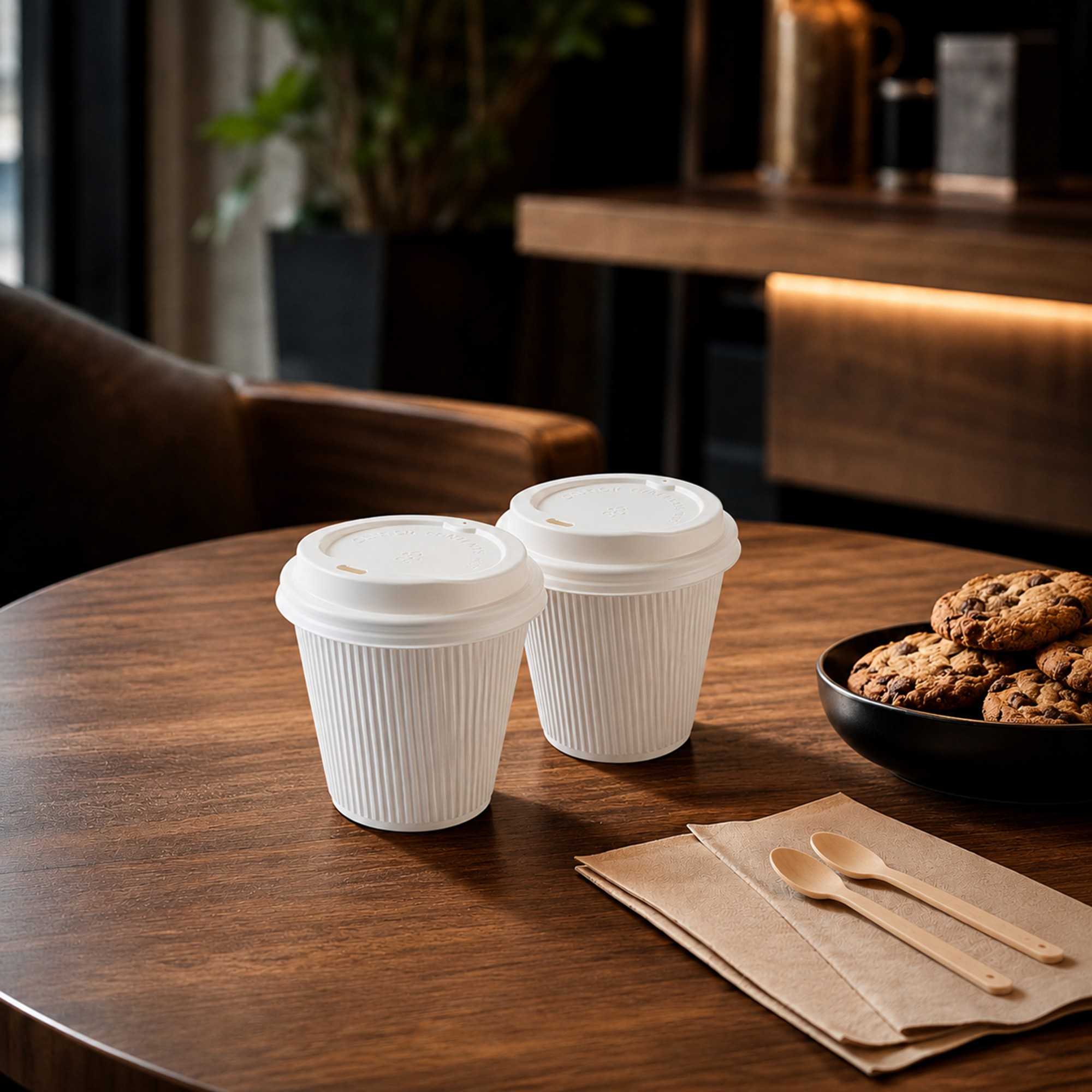 Restpresso 8 oz White Paper Ripple Wall Coffee Cup - with White Lid - 3 1/2" x 3 1/2" x 4" - 400 count box