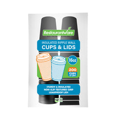 Restpresso 16 oz Black Paper Ripple Wall Coffee Cup - with Black Lid - 3 1/2