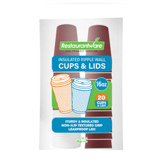 Restpresso 16 oz Crimson Paper Ripple Wall Coffee Cup - with White Lid - 3 1/2