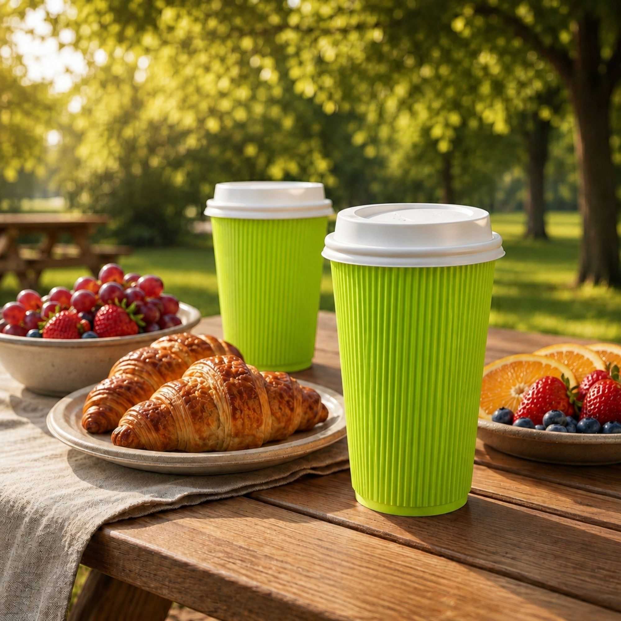Restpresso 16 oz Eco Green Paper Ripple Wall Coffee Cup - with White Lid - 3 1/2" x 3 1/2" x 6 1/4" - 200 count box