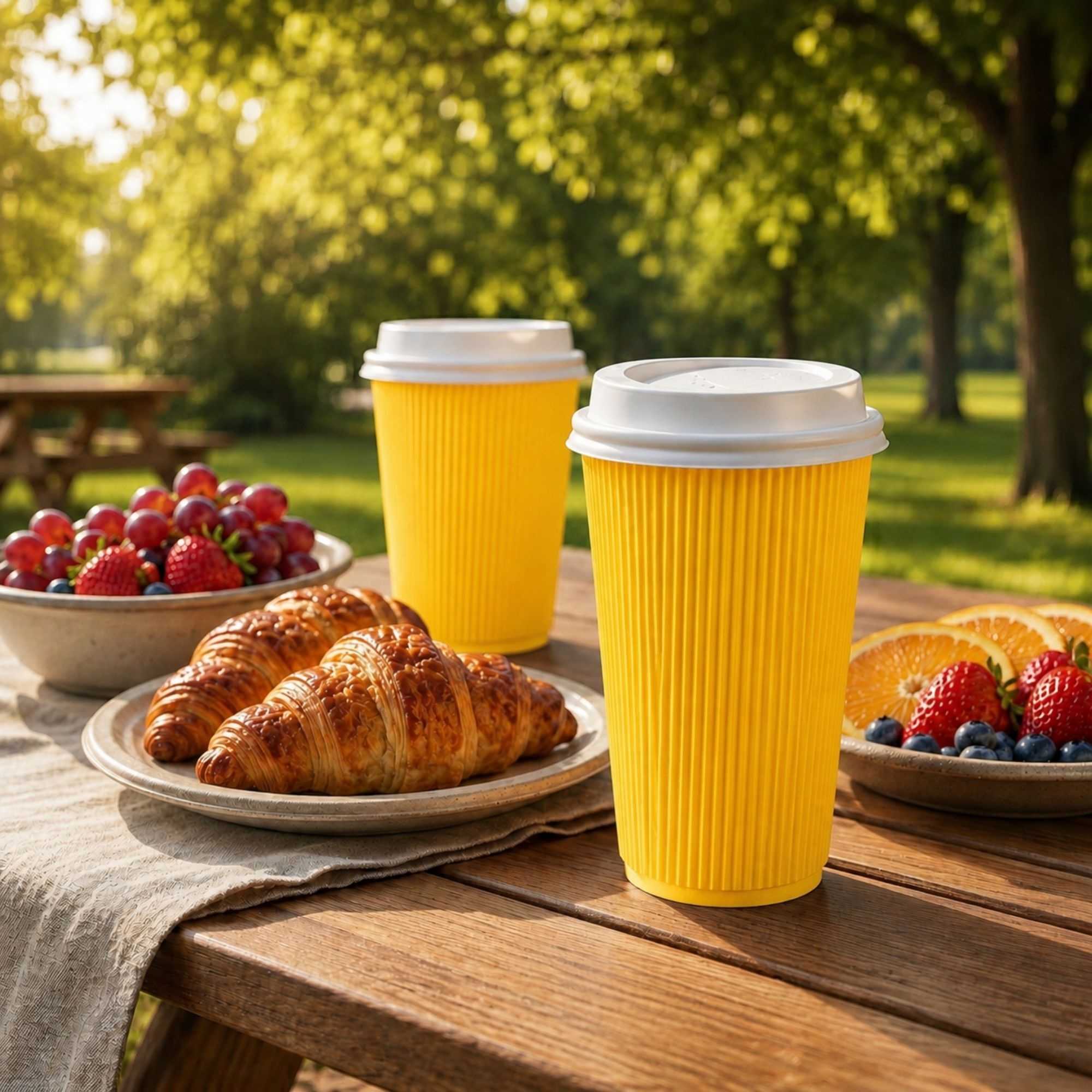 Restpresso 16 oz Yellow Paper Ripple Wall Coffee Cup - with White Lid - 3 1/2" x 3 1/2" x 6 1/4" - 200 count box