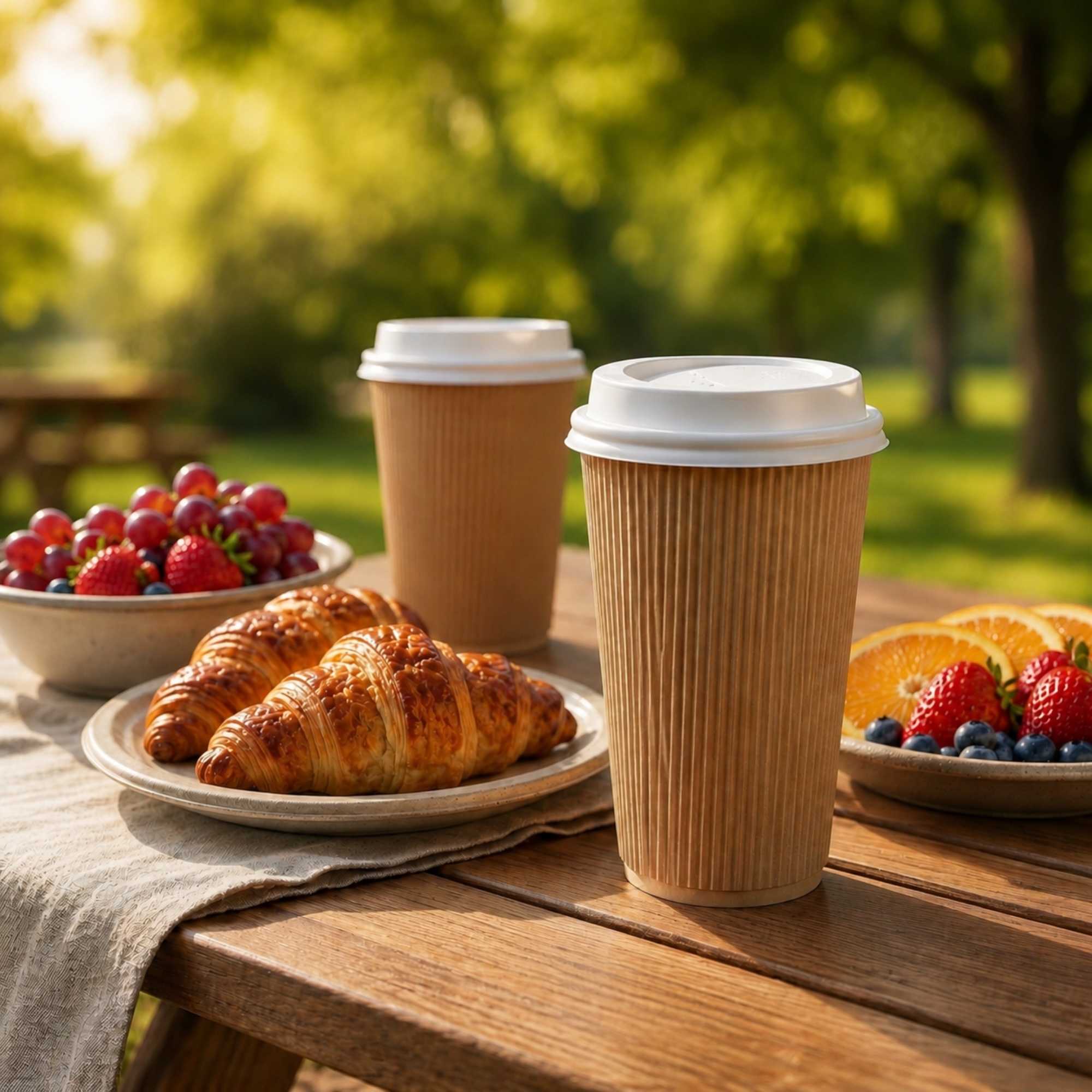 Restpresso 16 oz Kraft Paper Ripple Wall Coffee Cup - with White Lid - 3 1/2" x 3 1/2" x 6 1/4" - 200 count box