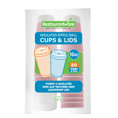 Restpresso 16 oz Light Pink Paper Ripple Wall Coffee Cup - with White Lid - 3 1/2