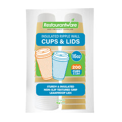 Restpresso 16 oz Light Yellow Paper Ripple Wall Coffee Cup - with White Lid - 3 1/2