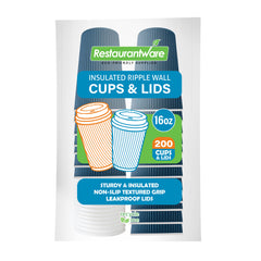 Restpresso 16 oz Midnight Blue Paper Ripple Wall Coffee Cup - with White Lid - 3 1/2