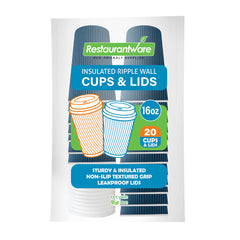 Restpresso 16 oz Midnight Blue Paper Ripple Wall Coffee Cup - with White Lid - 3 1/2