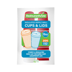 Restpresso 16 oz Red Paper Ripple Wall Coffee Cup - with White Lid - 3 1/2