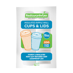 Restpresso 16 oz White Paper Ripple Wall Coffee Cup - with White Lid - 3 1/2