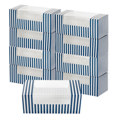 Pastry Tek Blue and White Stripe Paper Pastry / Cake Box - with Window - 9 3/4