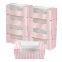 Pastry Tek Pink and White Stripe Paper Pastry / Cake Box - with Window - 9 3/4
