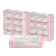 Pastry Tek Pink and White Stripe Paper Pastry / Cake Box - with Window - 9 3/4