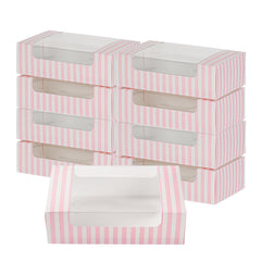Pastry Tek Pink and White Stripe Paper Pastry / Cake Box - with Window - 7 3/4