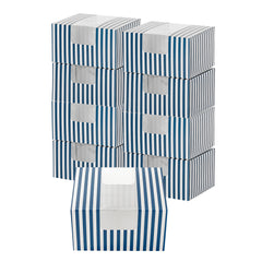 Pastry Tek Blue and White Stripe Paper Pastry / Cake Box - with Window - 7