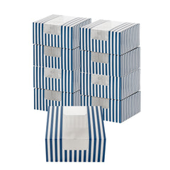 Pastry Tek Blue and White Stripe Paper Pastry / Cake Box - with Window - 6 1/4