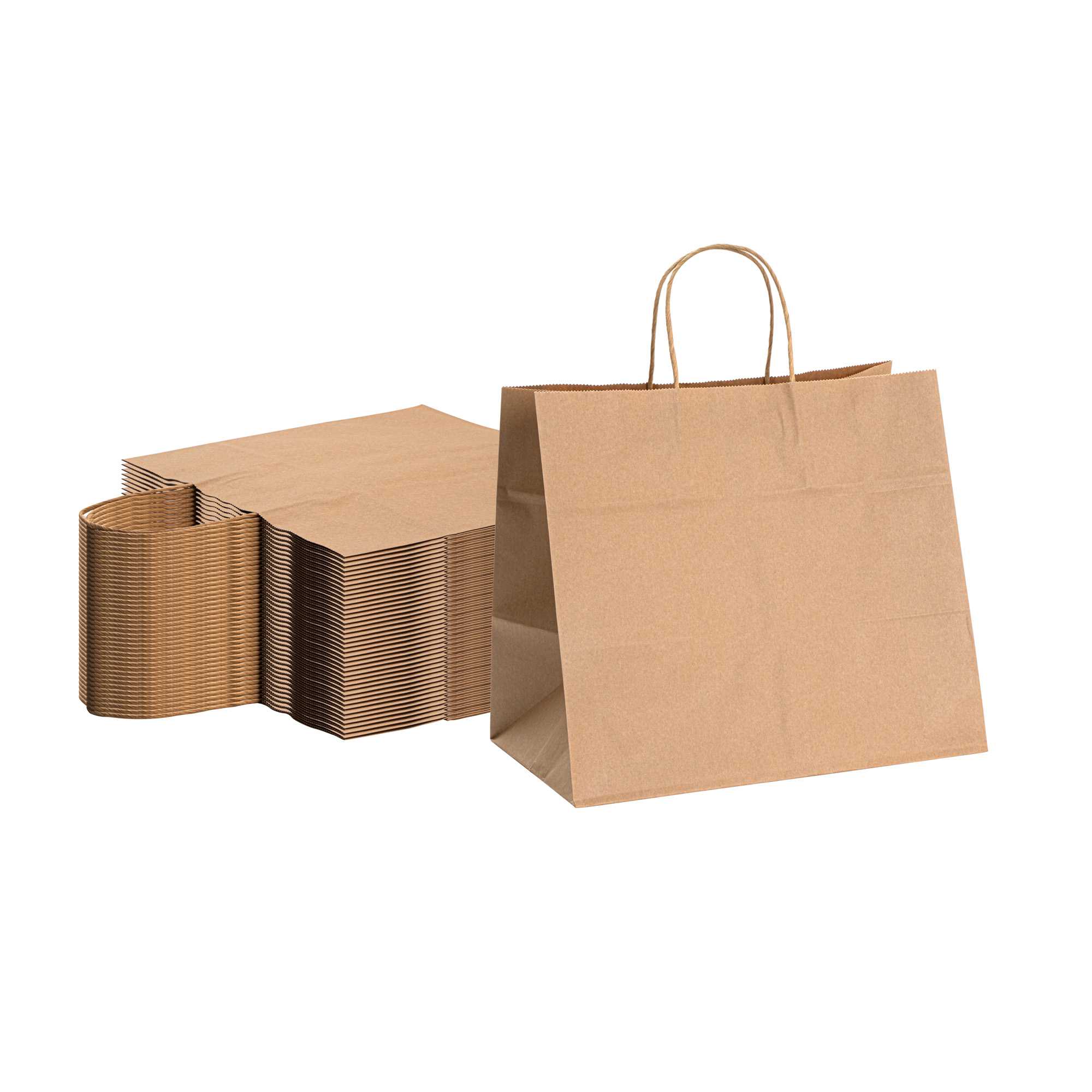 Saving Nature Kraft Paper Retail Bag - with Handles - 12 1/2" x 8 1/4" x 11 1/4" - 100 count box