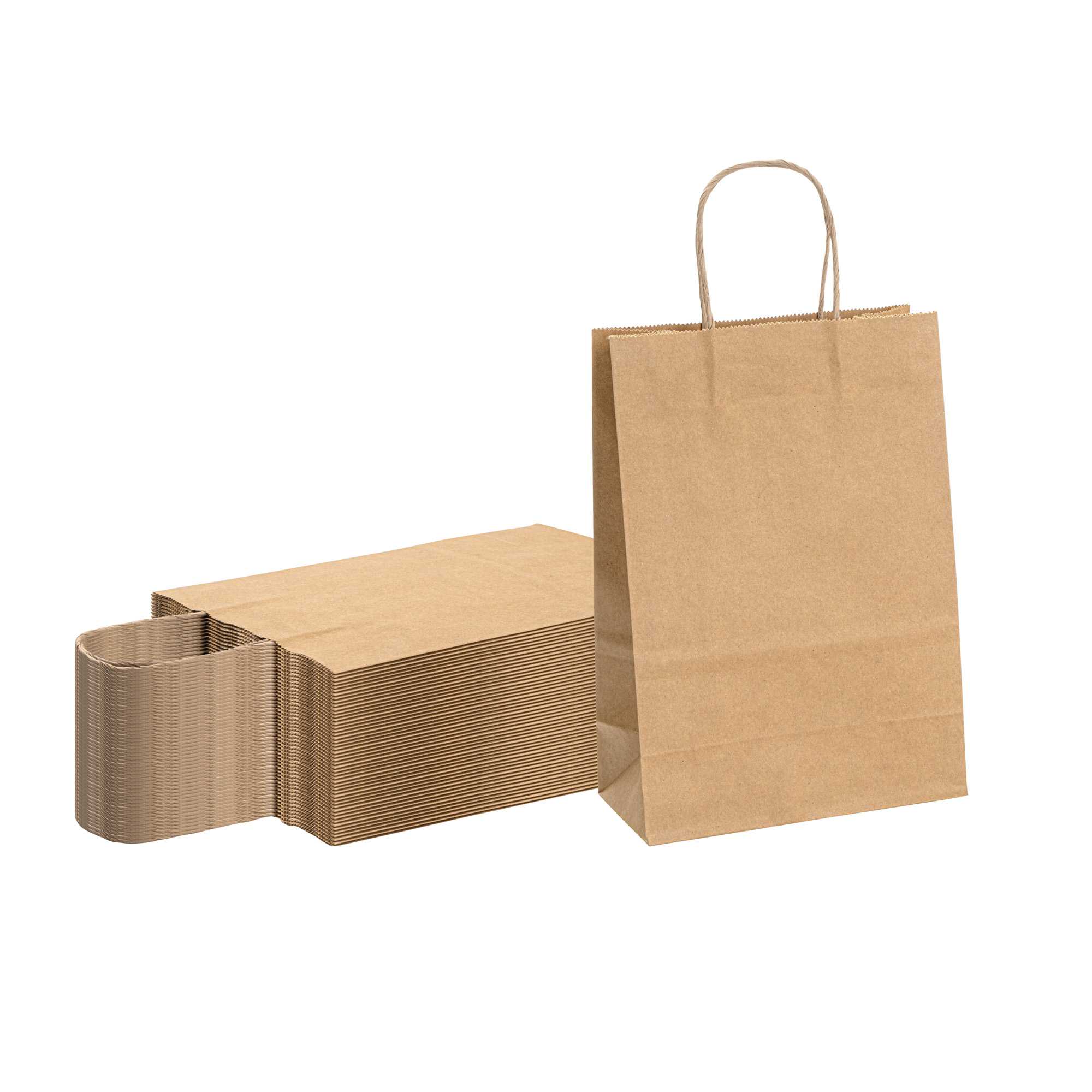 Saving Nature Kraft Paper Retail Bag - with Handles - 7 3/4" x 4" x 11 1/2" - 100 count box