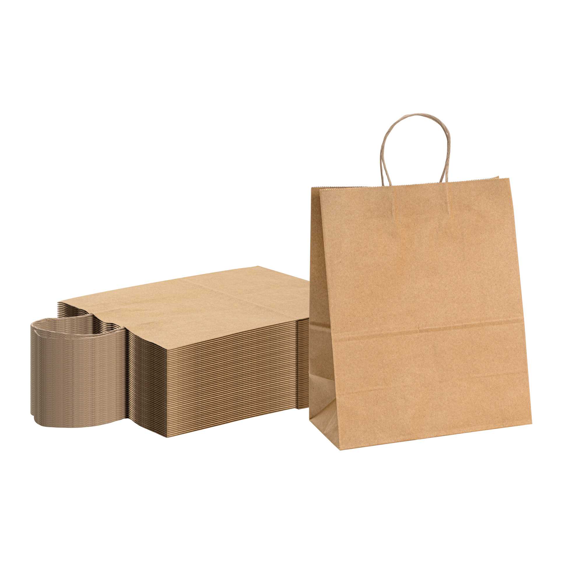 Saving Nature Kraft Paper Retail Bag - with Handles - 10 1/4" x 5 1/2" x 12 1/2" - 100 count box