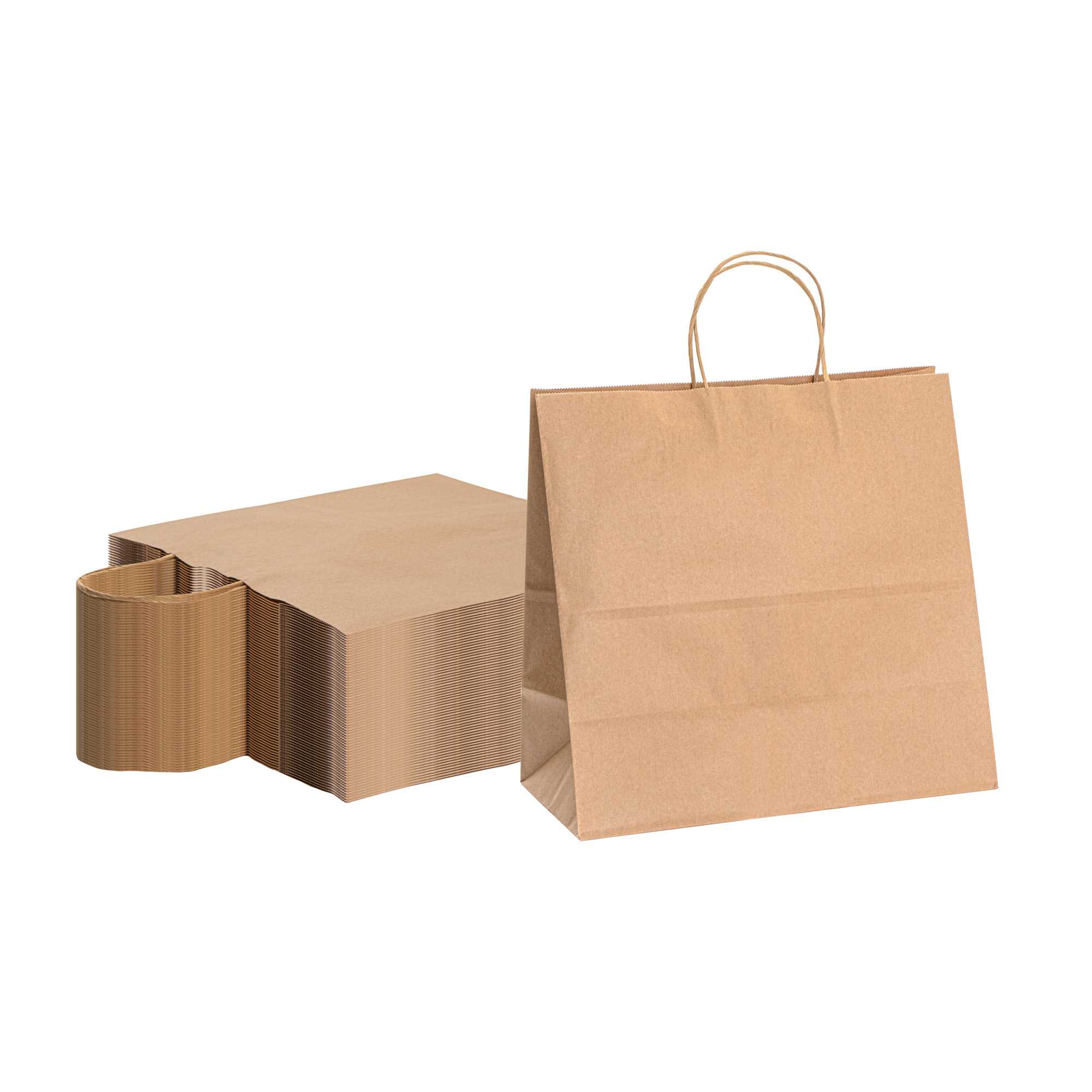 Saving Nature Kraft Paper Retail Bag - with Handles - 12 1/2" x 6 1/4" x 12 1/4" - 100 count box