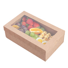 Cater Tek Rectangle Kraft Paper Catering Box - with Window Lid - 10 1/4