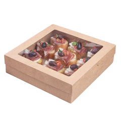 Cater Tek Square Kraft Paper Catering Box - with Window Lid - 9
