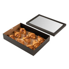 Cater Tek Rectangle Black Paper Catering Box - with Window Lid - 18