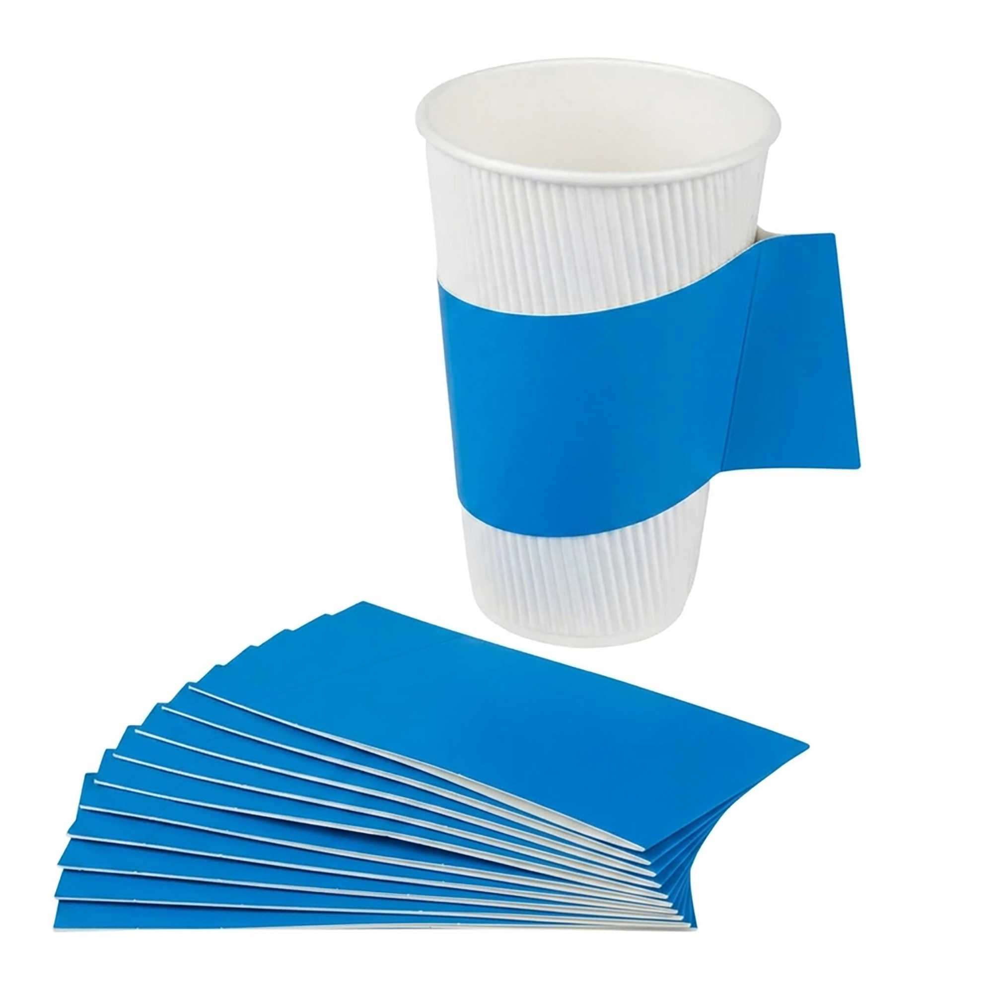 Restpresso Blue Paper Coffee Cup Sleeve - with Handle, Fits 12 / 16 / 20 oz Cups - 1000 count box