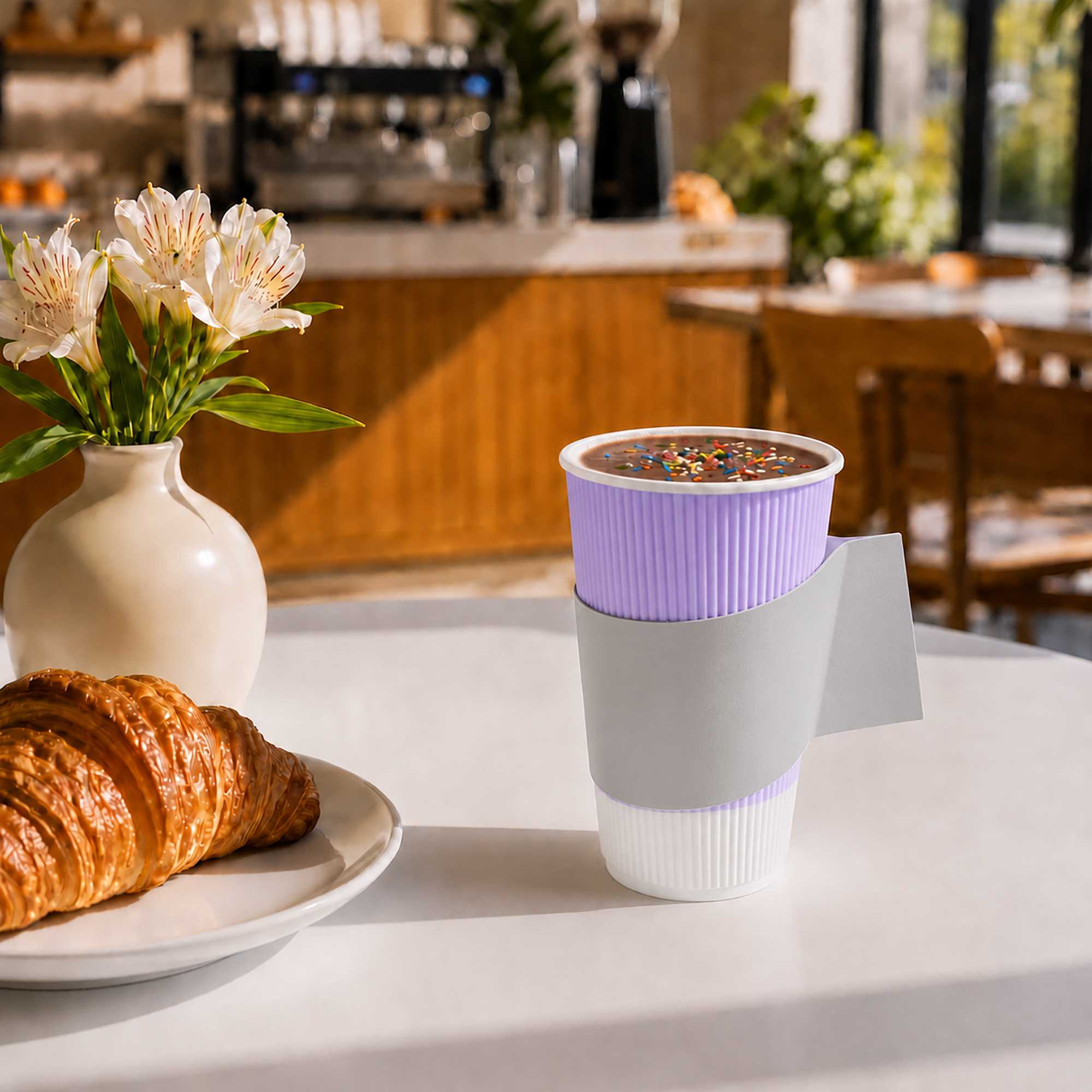 Restpresso Gray Paper Coffee Cup Sleeve - with Handle, Fits 12 / 16 / 20 oz Cups - 1000 count box