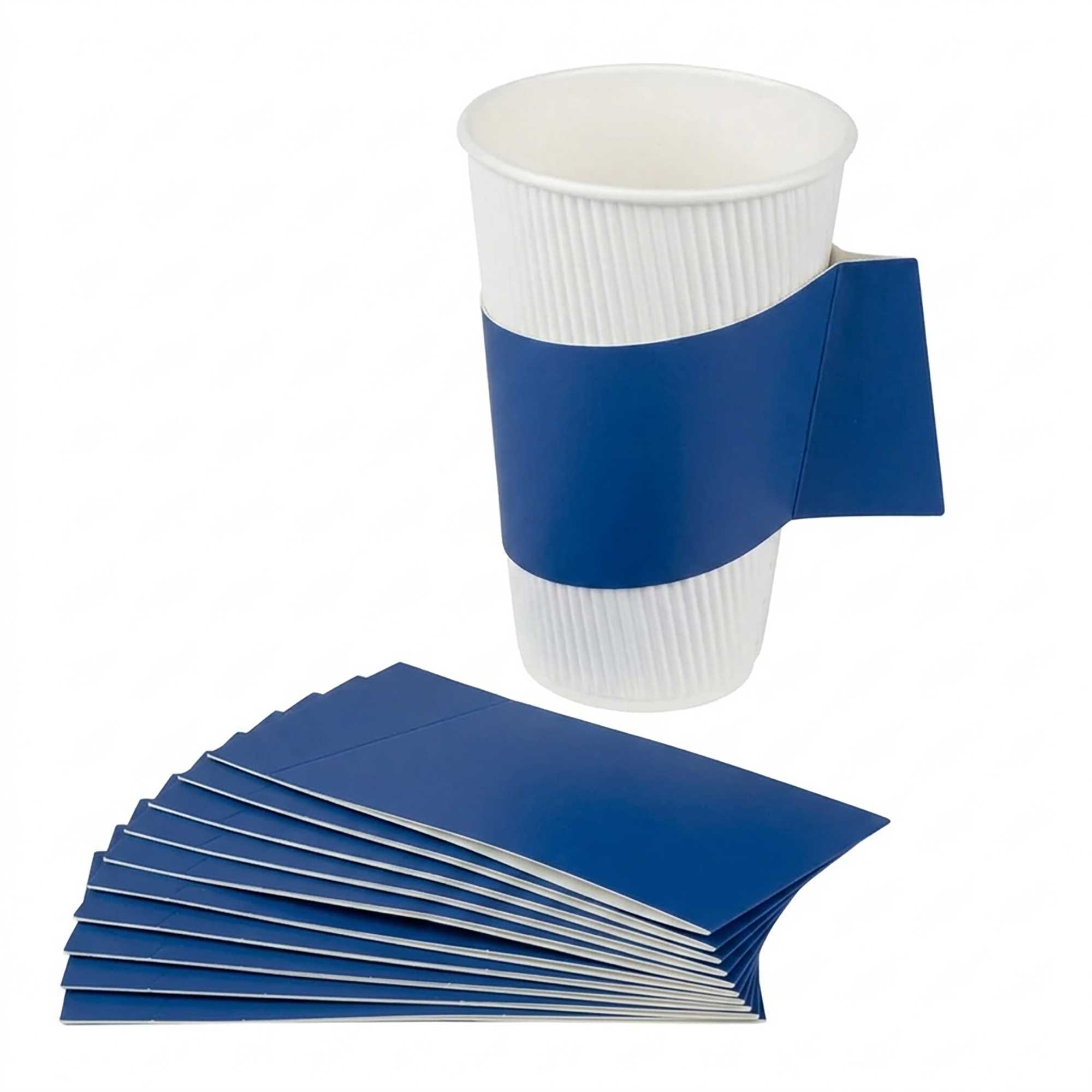 Restpresso Navy Blue Paper Coffee Cup Sleeve - with Handle, Fits 12 / 16 / 20 oz Cups - 1000 count box
