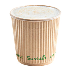 Sustain 4 oz Kraft Paper Coffee Cup - PLA Lining, Compostable, Ripple Wall - 2 1/2
