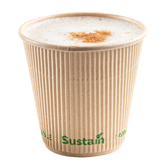 Sustain 8 oz Kraft Paper Coffee Cup - PLA Lining, Compostable, Ripple Wall - 3 1/2