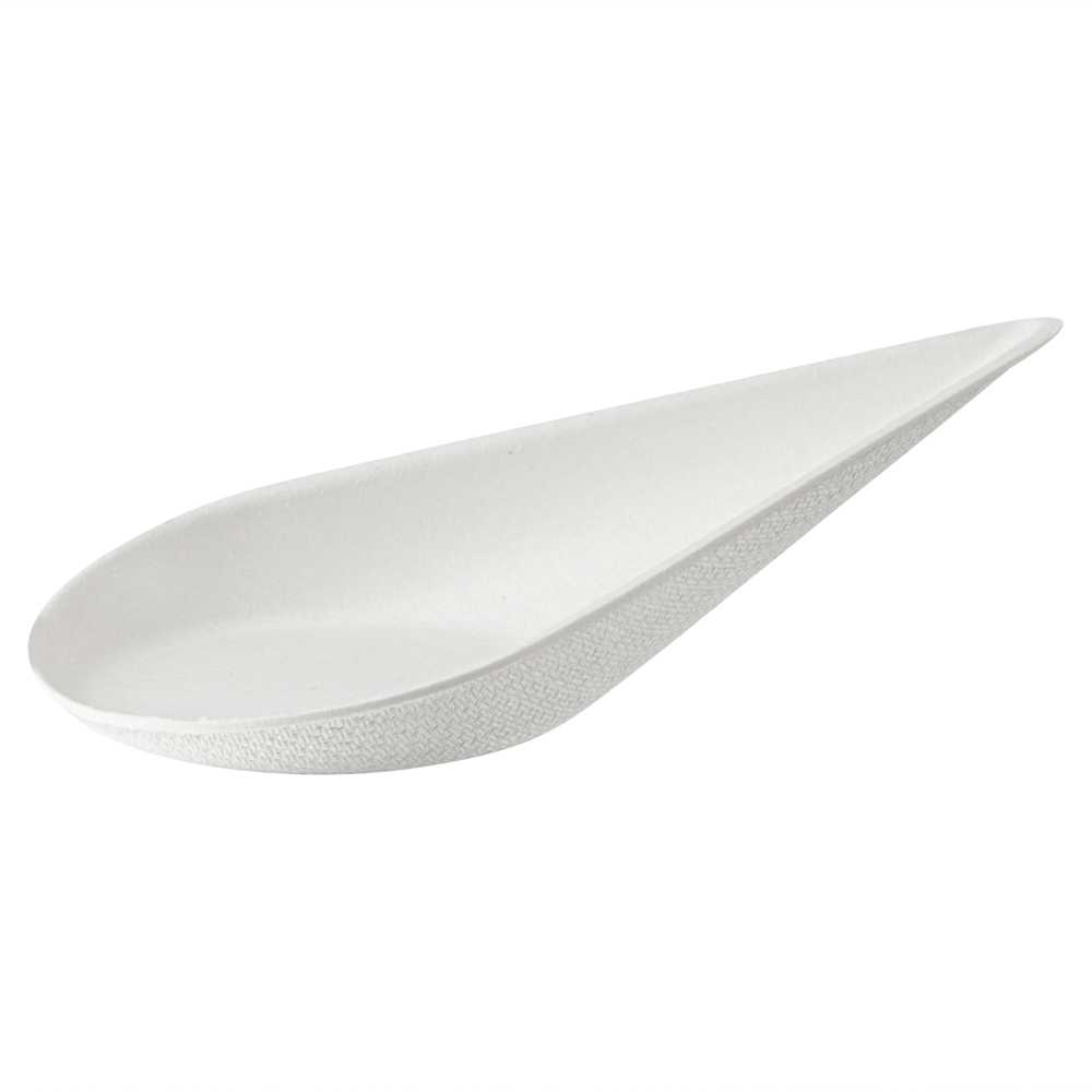Pulp Safe No PFAS Added Teardrop White Sugarcane / Bagasse Tasting Spoon - Home Compostable - 4 1/4" x 2" x 1 1/4" - 2000 count box