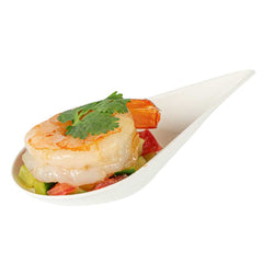 Pulp Safe No PFAS Added Teardrop White Sugarcane / Bagasse Tasting Spoon - Home Compostable - 4 1/4