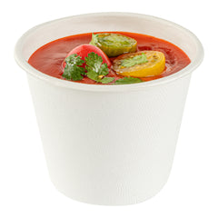 Pulp Safe No PFAS Added 15 oz Round White Sugarcane / Bagasse Soup Cup - Home Compostable - 4