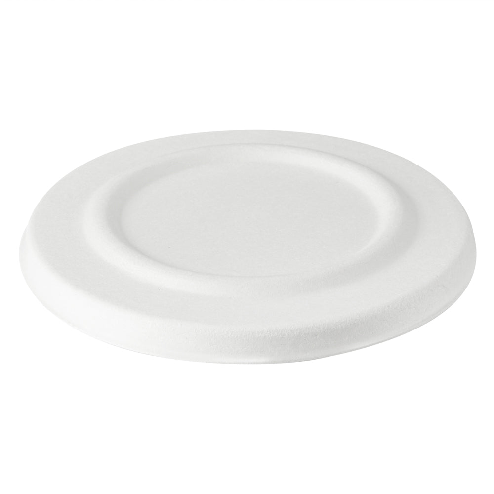 Pulp Safe No PFAS Added Round White Sugarcane / Bagasse Lid - Home Compostable, Fits 15 oz Soup Cup - 100 count box
