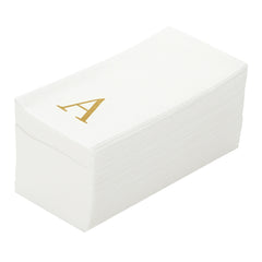 Luxenap Rectangle Gold Letter A White Paper Linen-Feel Guest Towel - Air Laid, Sans Serif Font - 15 3/4