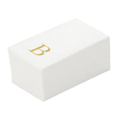 Luxenap Rectangle Gold Letter B White Paper Linen-Feel Guest Towel - Air Laid, Sans Serif Font - 15 3/4