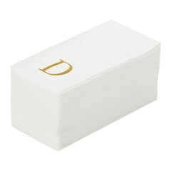 Luxenap Rectangle Gold Letter D White Paper Linen-Feel Guest Towel - Air Laid, Sans Serif Font - 15 3/4